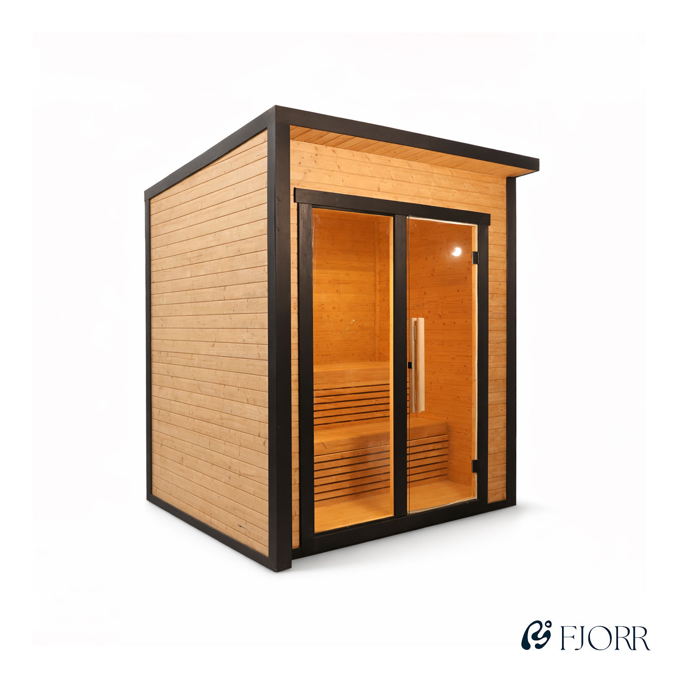 Firkantet sauna i Thermowood med 9kW ovn (6-8 personer)